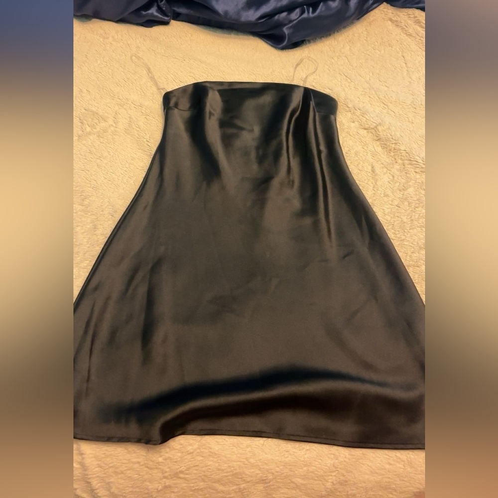 black satin strapless dress